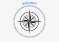 Illustration of a compass with the German word for Future on top with a white background Royalty Free Stock Photo