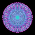 Illustration, complex mandala style radial rendering, abstract lace flowers in blue and purple tones