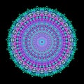 Illustration, complex mandala style radial rendering, abstract lace flowers in blue and purple tones