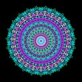 Illustration, complex mandala style radial rendering, abstract lace flowers in blue and purple tones