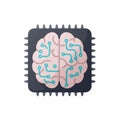 Illustration of a computer chip with a stylized brain design in the center. The brain is Royalty Free Stock Photo