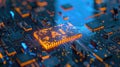 An illustration of a computer chip with the word AI glowing in the center. AIG51A Royalty Free Stock Photo