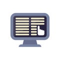 Computer screen displaying online survey and hand cursor clicking button
