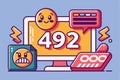 An illustration of a computer screen with a 492 error code, surrounded by unhappy emoji and a lightning bolt, Error 429 Royalty Free Stock Photo