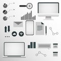 Illustration With Computers, Phone And Web Icons On Gray Background Royalty Free Stock Photo