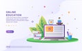 Illustration concept of online education. Online education, training and courses, learning. Flat design concept for website and