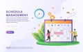 Illustration concept of schedule management with the person setting the plan on the calendar