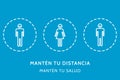 ILLUSTRATION IN THE CONCEPT OF SOCIAL DISTANCE FORPREVENT THE CONTACT OF COVID 19 OR CORONAVIRUS. WITH ICONS AND THE PHRASE IN