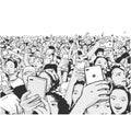 Illustration of concert audience cheering and recording with phones at live festival party performance