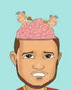 illustration of confused man\'s head with exposed brain