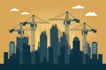 illustration of construction site cranes against city skyline Royalty Free Stock Photo