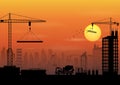 Construction site silhouettes at sunset Royalty Free Stock Photo