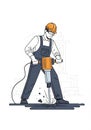 Illustration of a construction worker operating a jackhammer on a construction site. Royalty Free Stock Photo