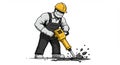Worker Using Jackhammer for Construction or Demolition with Safety Gear Royalty Free Stock Photo