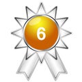 Illustration of contestant number with ribbon badge. Shiny gold color with silver base color.