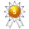 Illustration of contestant number with ribbon badge. Shiny gold color with silver base color.