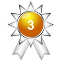 Illustration of contestant number with ribbon badge. Shiny gold color with silver base color.