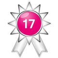 An illustration of the contestant\'s number with a ribbon badge. Shiny pink color with silver base color. Royalty Free Stock Photo