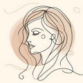 Continuous line woman face in lineart boho style. Linear girl beauty p