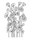 illustration, contour bouquet of wildflowers, chamomile and cornflowers