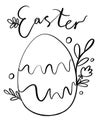 illustration contour line cartoon childish style simple design element holiday easter egg with plants lettering congratulations