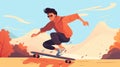 An illustration of a cool boy is riding a skateboard AI Generated Royalty Free Stock Photo