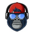 Cool Mascot gorillas with hat, glasses and headphone