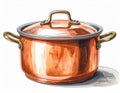 Illustration of Copper Cooking Pot with Brass Handles on White Background Royalty Free Stock Photo