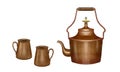 Illustration of a copper teapot with copper cups.  illustration on white background Royalty Free Stock Photo