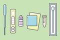 Illustration of a coronavirus rapid test with a Covid-19. Rapid test kit for COVID-19. PCR test kit.