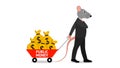 illustration of a corruptor with a rat head pulling a cart filled with bags of money