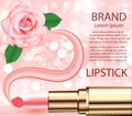 cosmetic background with lipstick rose and smear