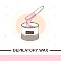 Illustration of cosmetic wax in jar with waxing stick for hair removal procedure.