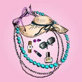 Illustration of cosmetics, all for beauty, accessories.