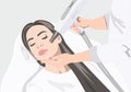 Illustration.Cosmetologist doing carbon peeling procedure to beautiful girl in a beauty salon. Hardware cosmetology treatment