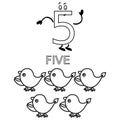 Number Five Counting and Colouring Pages Birds