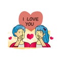 Illustration couple blue hair design vector