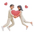 3D illustration of a couple celebrating valentine\'s day, Happy young girl and boy in love, 3D rendering.