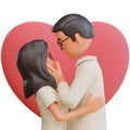 3D illustration of a couple celebrating valentine\'s day, Happy young girl and boy in love, 3D rendering.