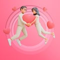 3D illustration of a couple celebrating valentine\'s day, Happy young girl and boy in love, 3D rendering.