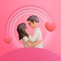 3D illustration of a couple celebrating valentine\'s day, Happy young girl and boy in love, 3D rendering.