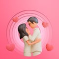 3D illustration of a couple celebrating valentine\'s day, Happy young girl and boy in love, 3D rendering.