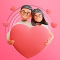 3D illustration of a couple celebrating valentine\'s day, Happy young girl and boy in love, 3D rendering.