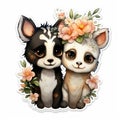 Illustration of a couple of dogs with flowers on a white background. Generative AI.