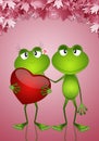 A couple of frogs with hearts in Valentine day