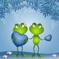 A couple of frogs with hearts in Valentine day