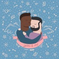 Illustration of couple in hugs