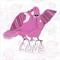 Illustration of couple kissing pink doves