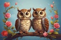 Illustration of couple of owls in love