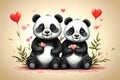 Illustration of couple of pandas in love